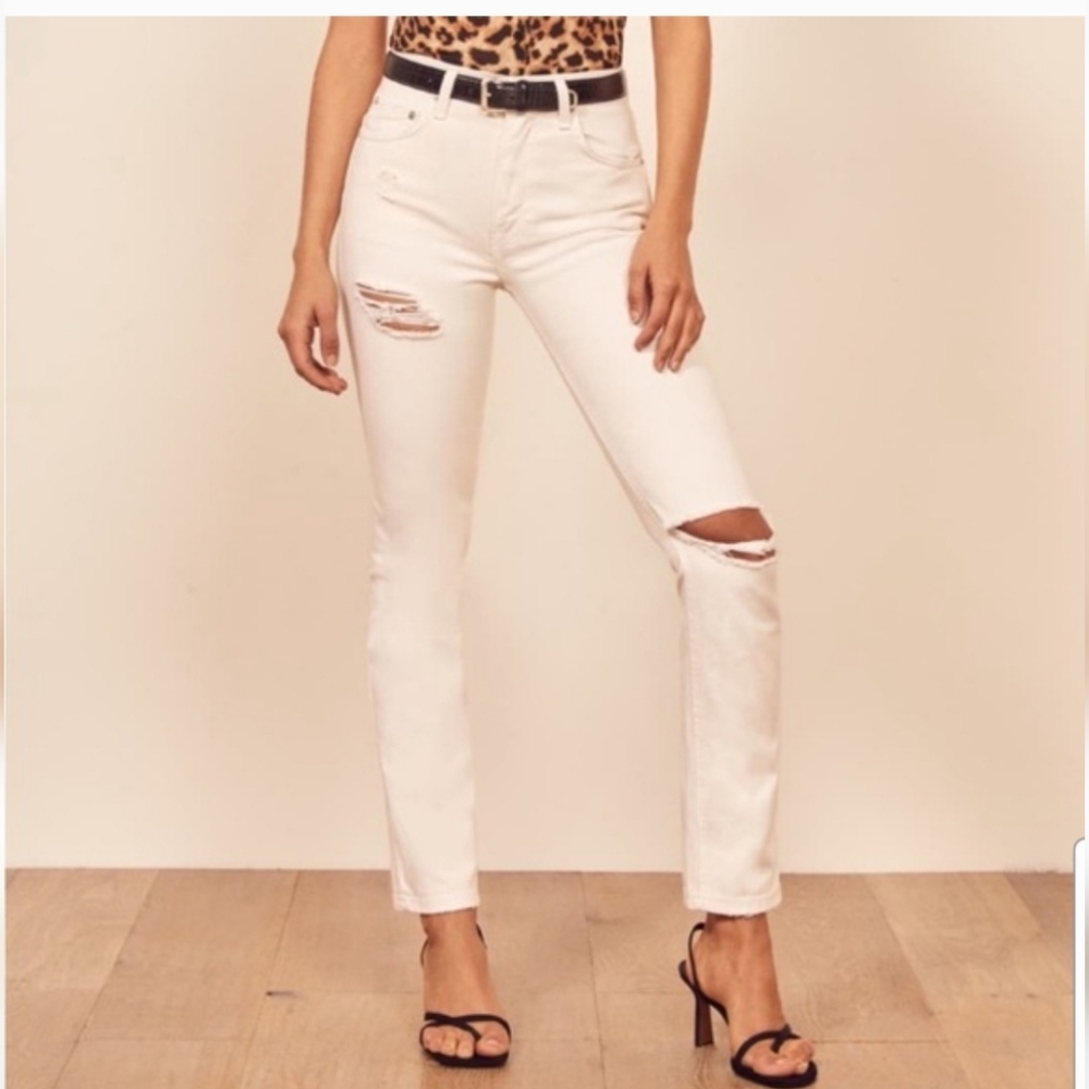 Reformation Julia High‎ Cigarette Jean Ivory Cream Destroyed Distressed Size 30 - Picture 2 of 9